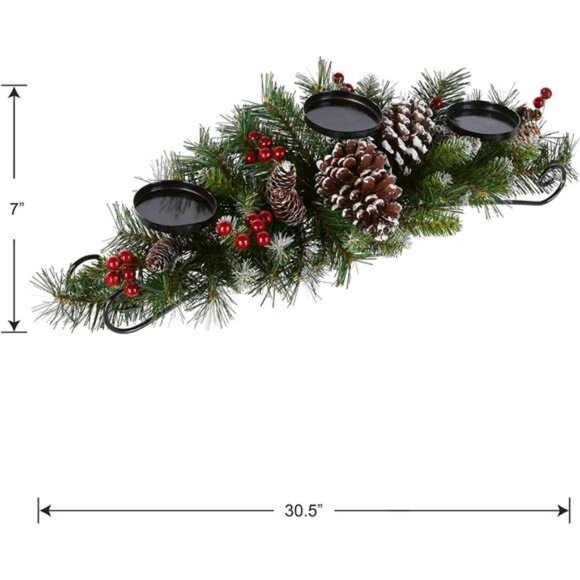 30-Inch Artificial Christmas Centerpiece w/ Candle Holders, Berries & Pine Cones - Picture 5 of 6
